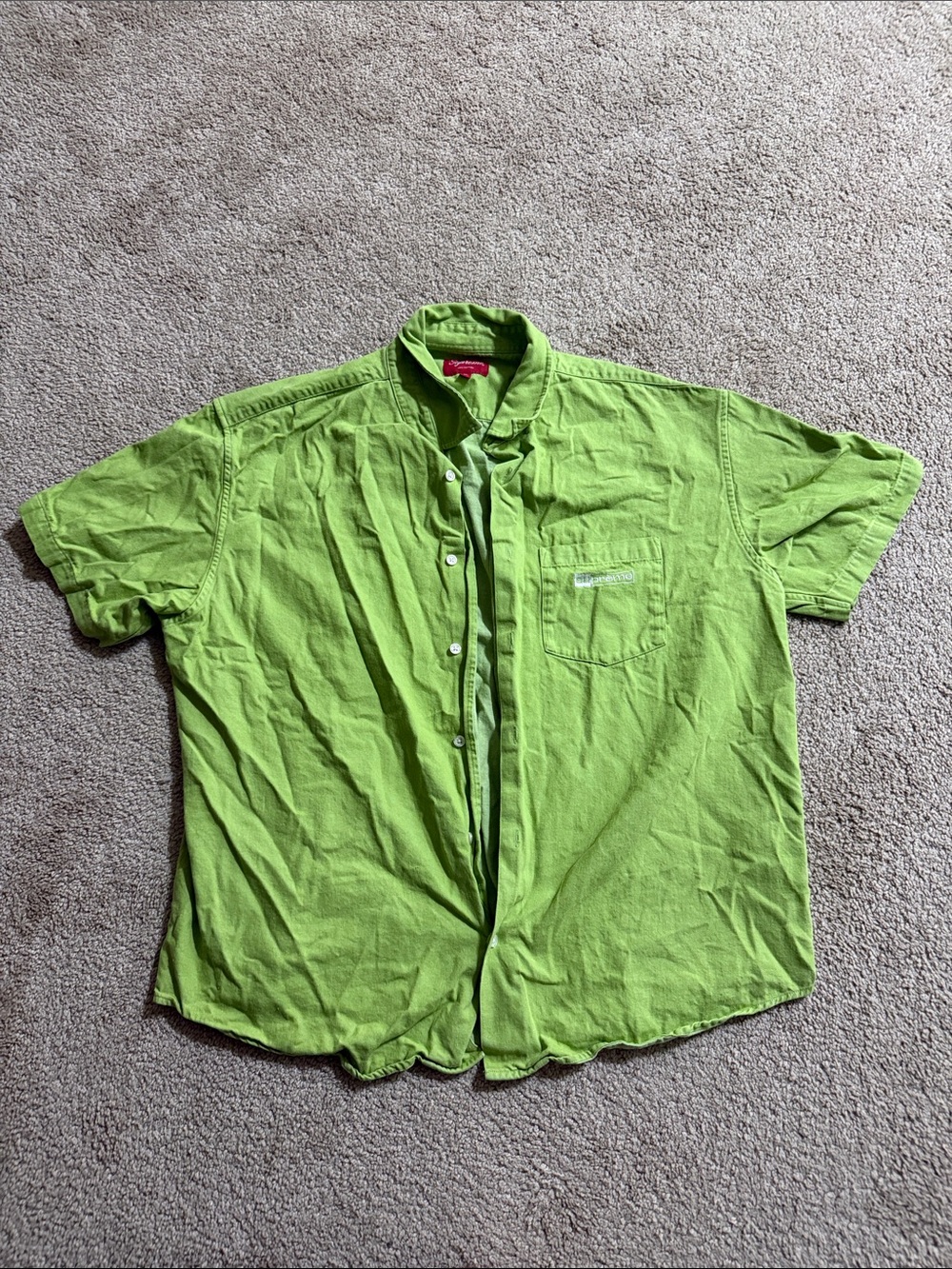Supreme Short-Sleeve Button-Down Shirt in Lime Green